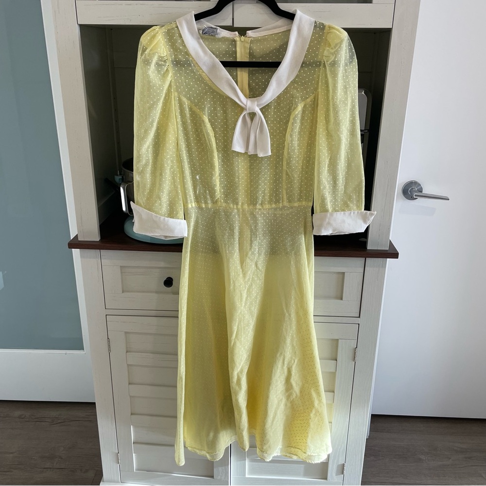 Vintage Passport to Fairweather Polka Dot Sheer Yellow with White accents Dress
